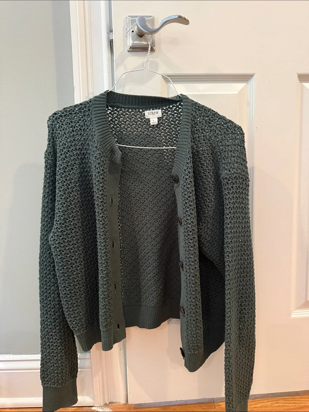 J. Crew Dark Green Open-Knit Button Front Cardigan